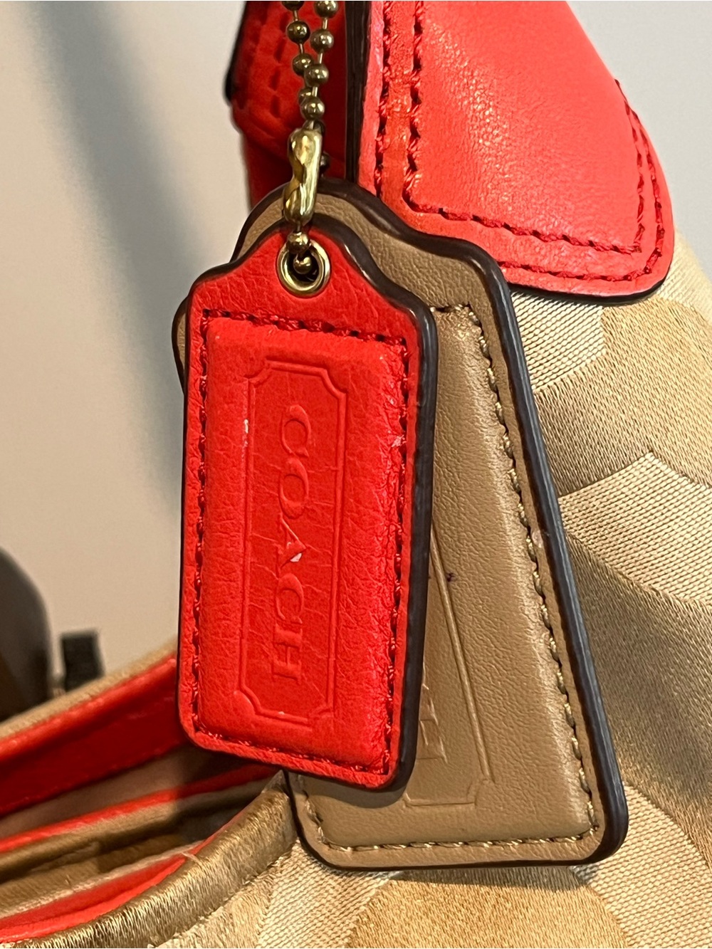 Coach Madison Op Art Maggie Hobo Bag – Khaki/Coral - Picture 3 of 14